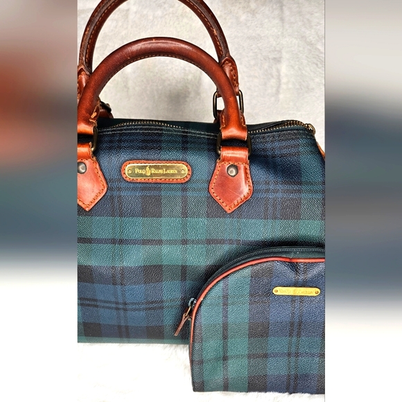 VINTAGE Polo Ralph Lauren Black Watch Check Mini Boston Bag & Cosmetic Bag - Picture 2 of 10